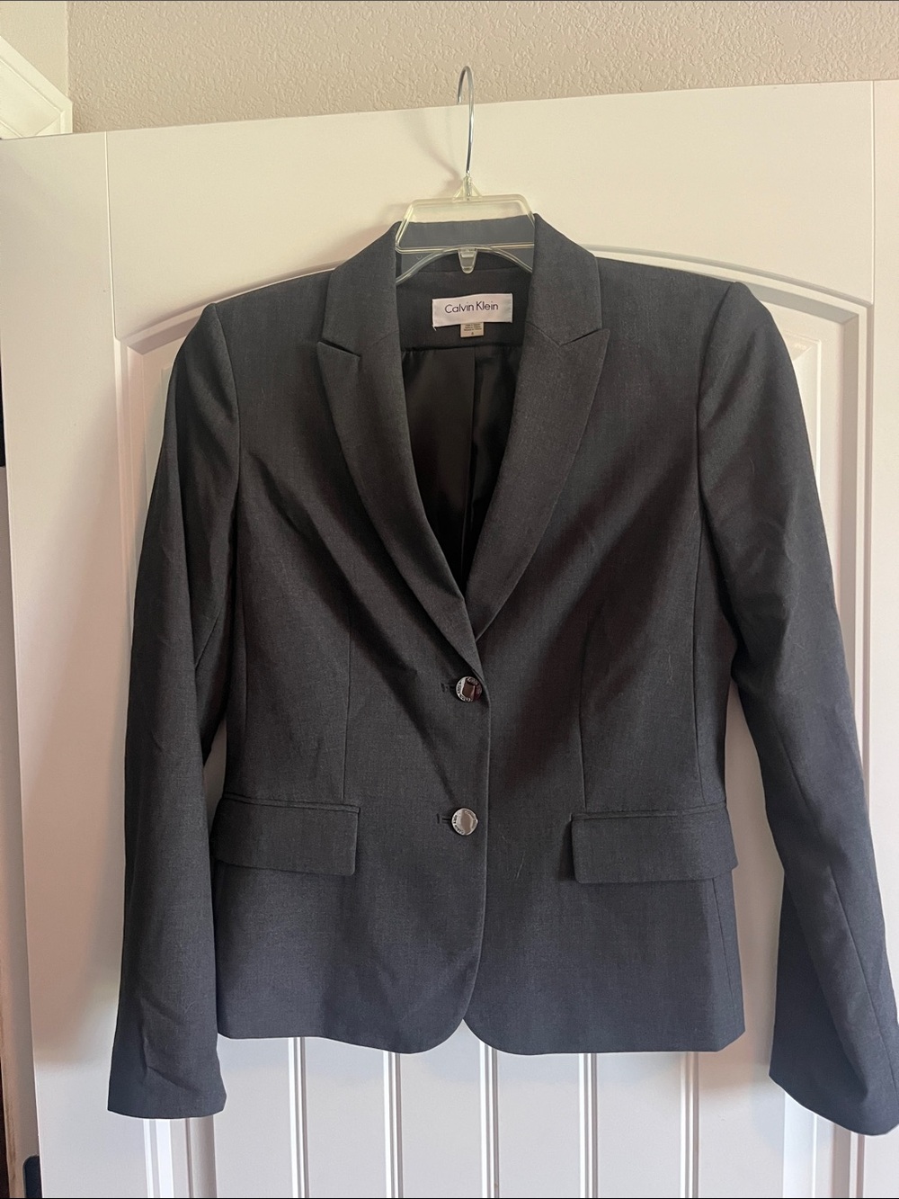 Calvin Klein Women's Charcoal Gray Two-Button Blazer